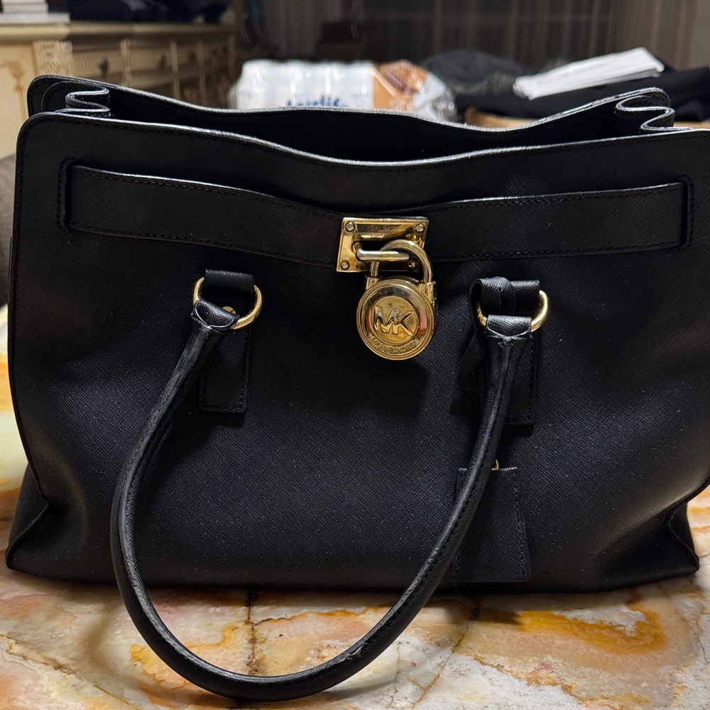Michael Kors Black Satchel with Gold Accents